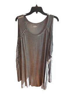 NWT unbranded gray acid wash open shoulder top Size 2X